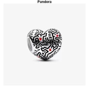 Pandora Heart Charm with Black and Red Accents